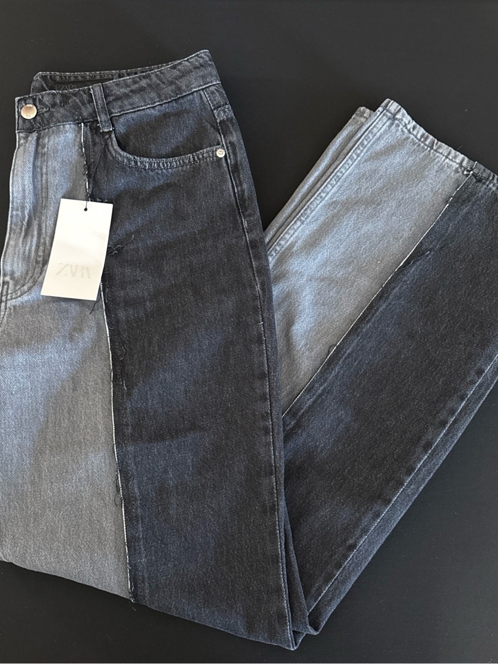 Zara Z1975 Wide Leg High Waist Combined Colorblock Jeans Size 10 NWT